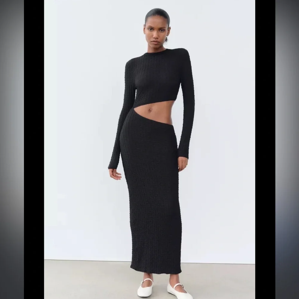Zara NWT textured cut out dress black 5039/388 - Picture 6 of 6